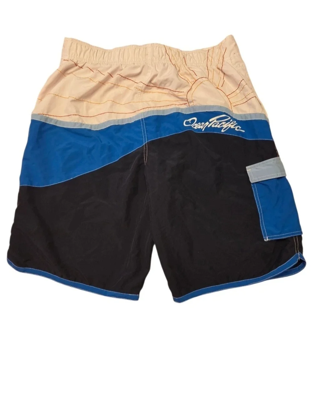 OP Men's Colorblock Black/Blue/Tan Swim Trunks